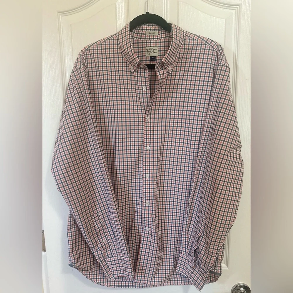 Men’s J. Crew 100% Cotton Button Classic Orange White Business Casual Shirt. XL.
